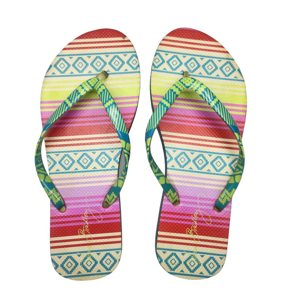 Vera Bradley Sandals Womens 7 8 Pink Green Boho Bohemian Striped Thong Flip Flop